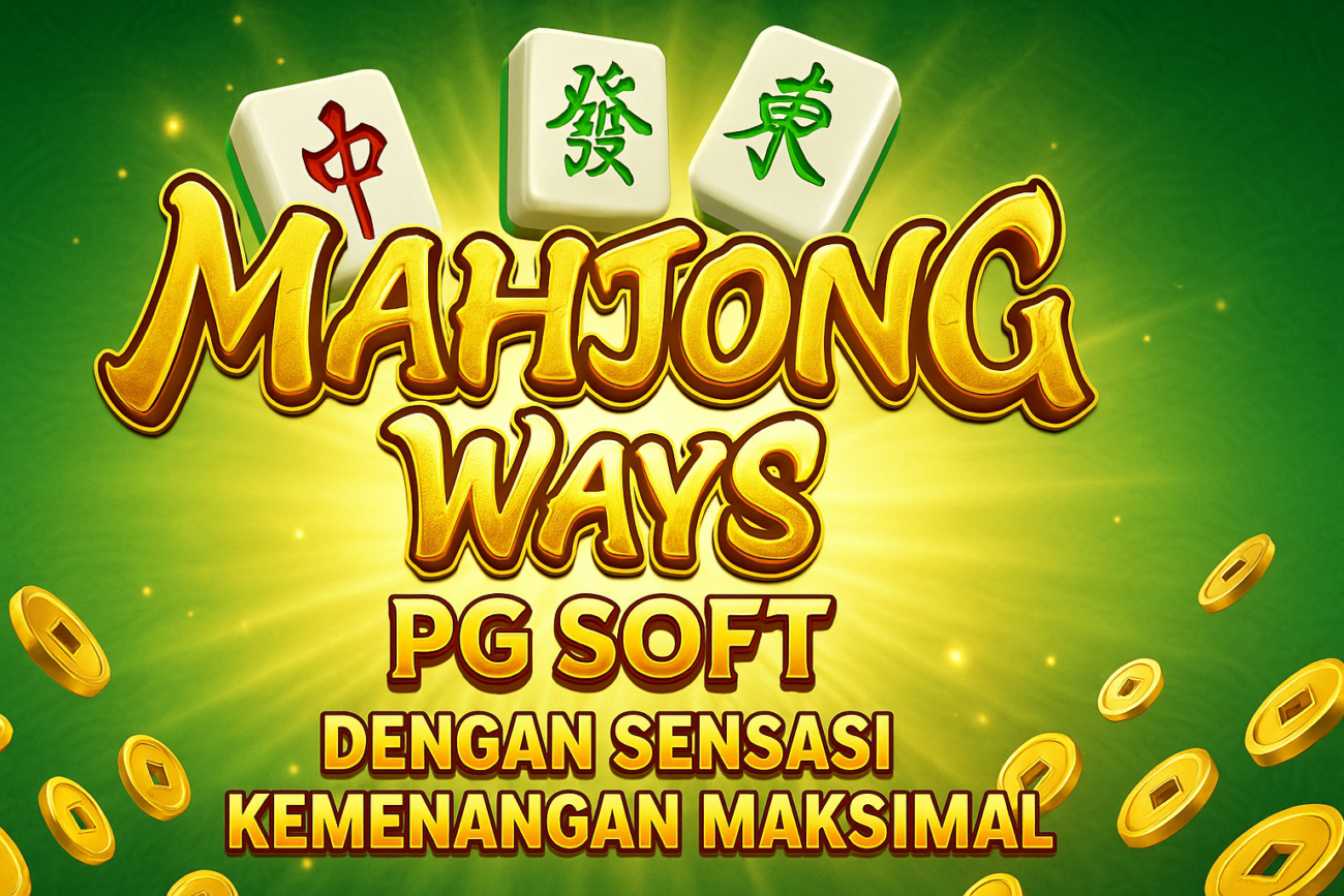 Thumbnail Mahjong Ways PG Soft dengan tema mahjong dan efek emas menyala.